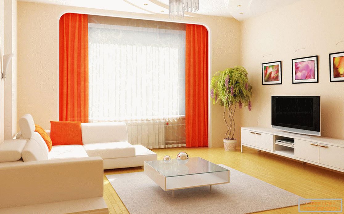 Interiér prostorného obývacího pokoje s jasnými akcenty