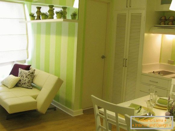 Interiér malého bytu v zelených tónech