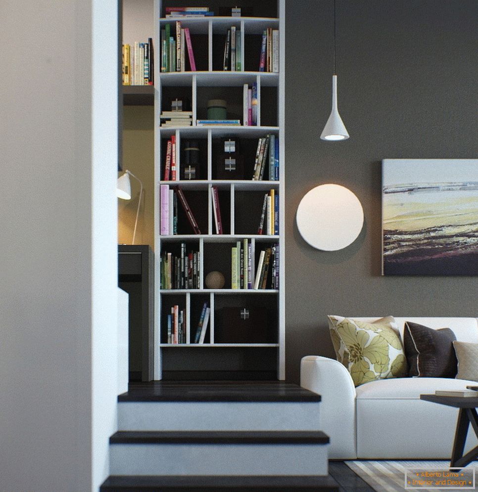 Regály pro knihy v obývacím pokoji