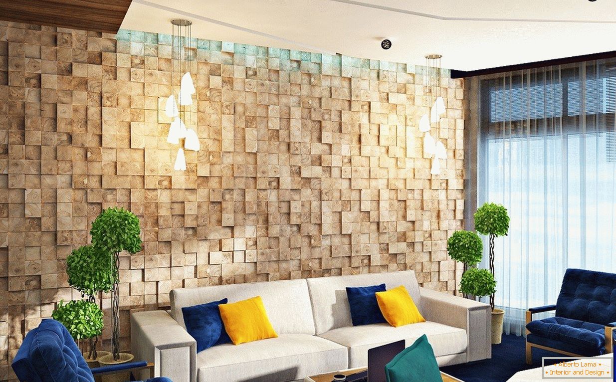 Dřevěné panely na stěně místnosti