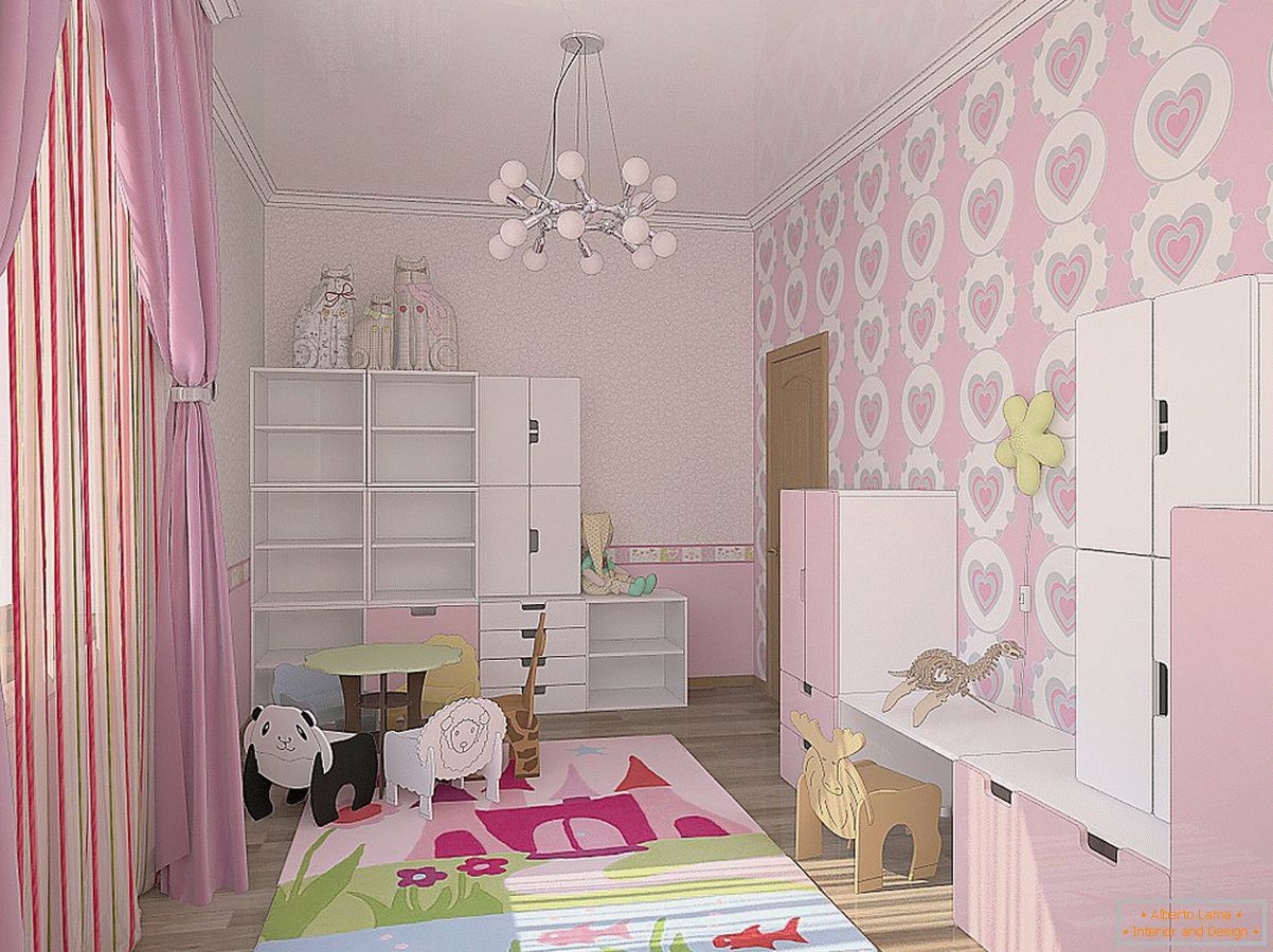 Jemně růžové odstíny v designu školky pro malou princeznu