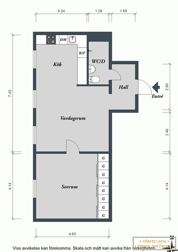 Plán malého bytu ve Švédsku