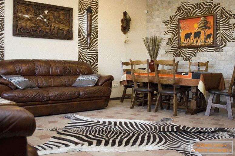 Kožený nábytek v interiéru v africkém stylu