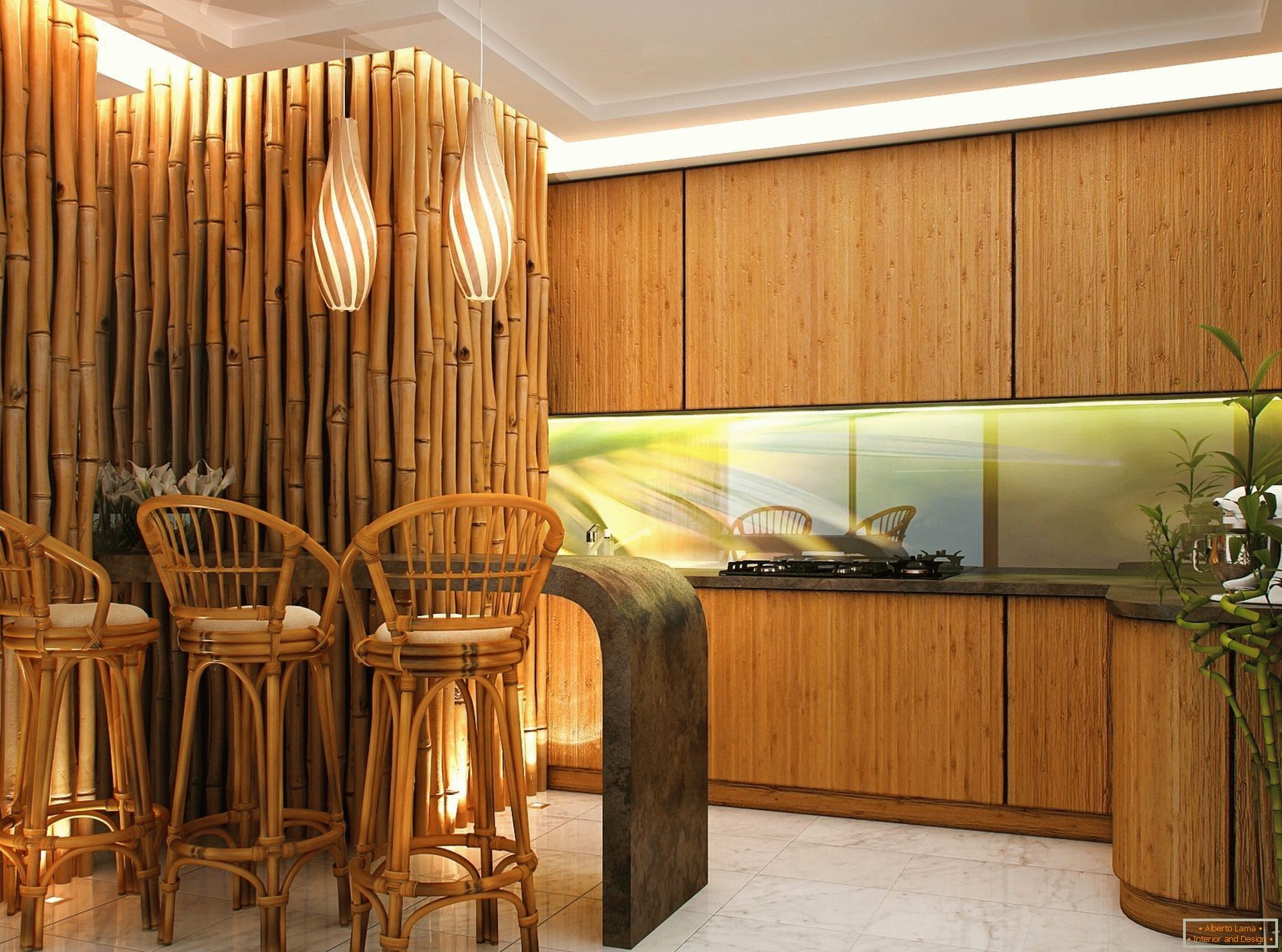 Stěny a židle z bambusu