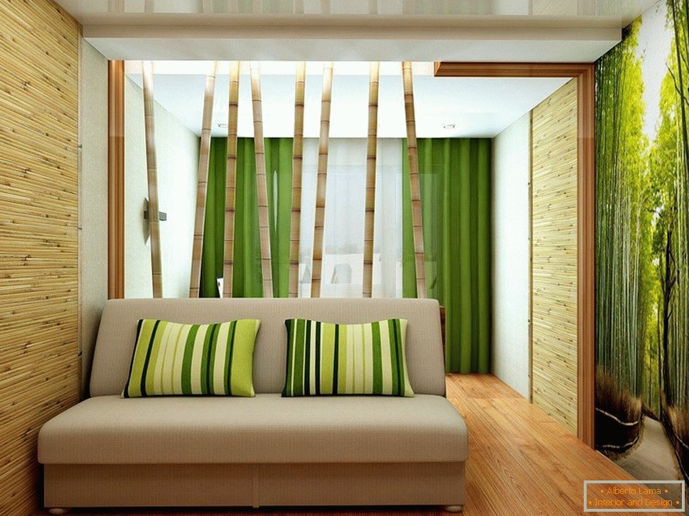 Bambusové trunky za gaučem