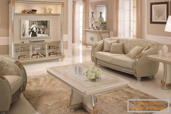 Klasický design obývacího pokoje s bílým nábytkem - foto