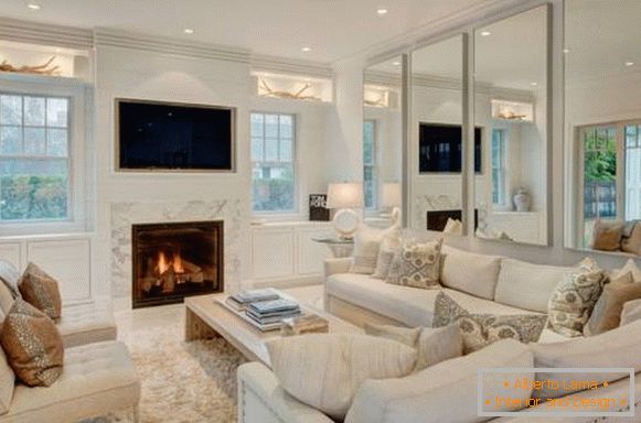 Bílý nábytek pro obývací pokoj - fotografie elegantního interiéru
