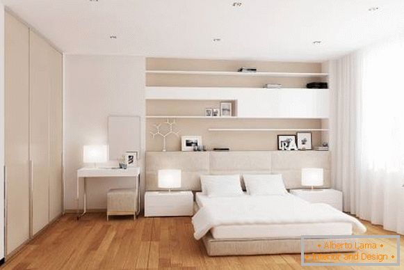 Moderní design bílé ložnice s teplou podlahou