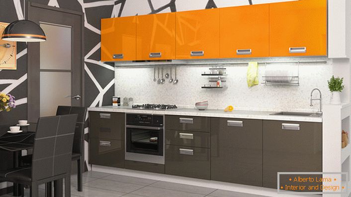 Modulární kuchyňské sestavy oranžové barvy - ideální řešení pro organizaci útulného, ​​teplého interiéru.