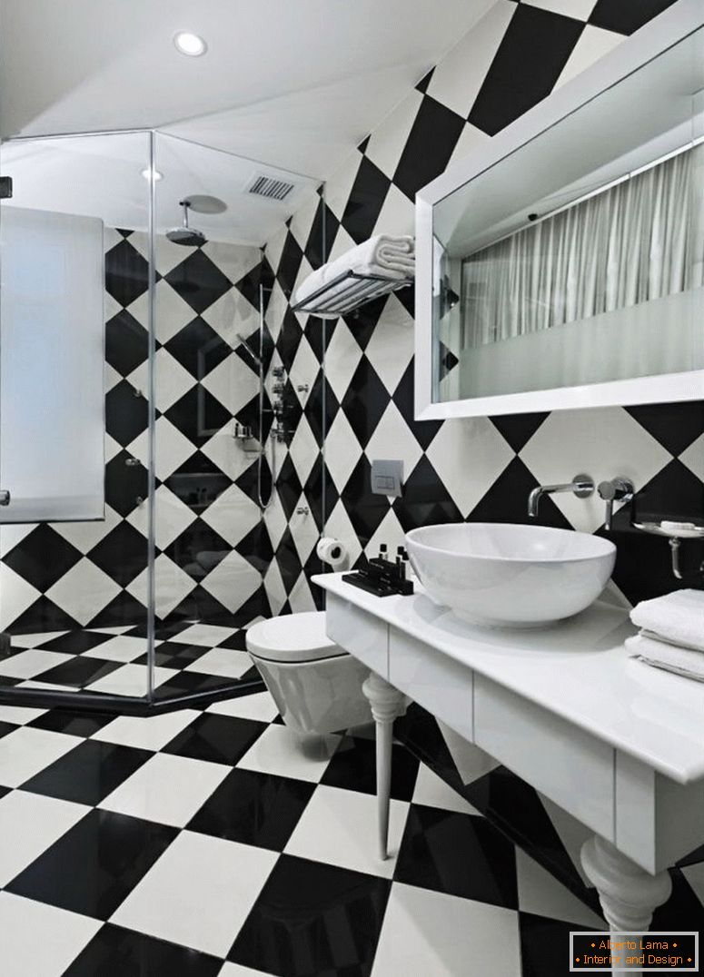 Černá a bílá koupelnová místnost - velkolepá hra-kontrasty-4
