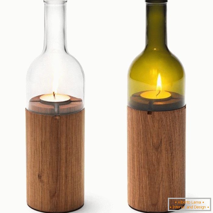 Svícny ze dřeva a lahví