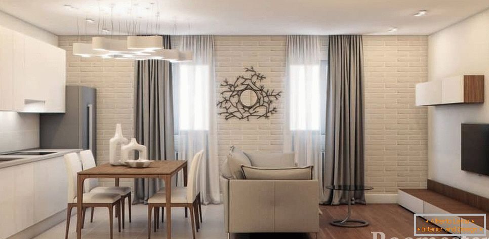 Kuchyně s obývacím pokojem v minimalistickém stylu