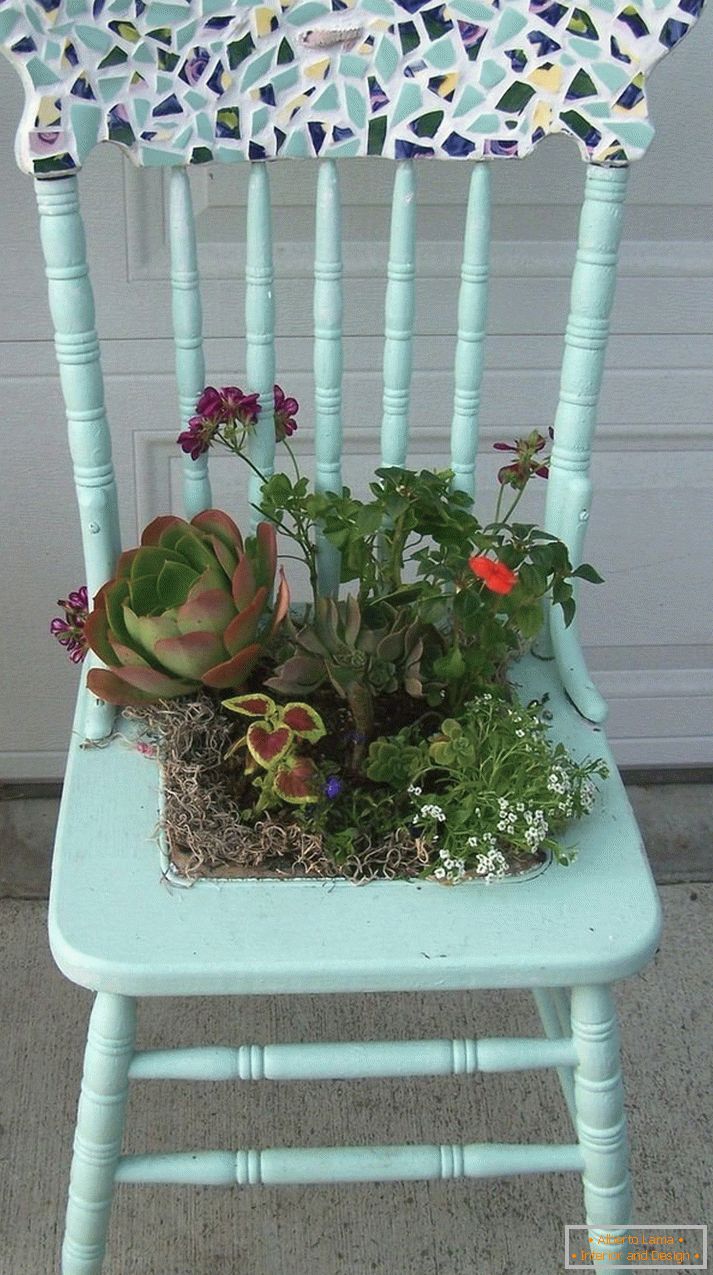 Květinové uspořádání v židli sedlo