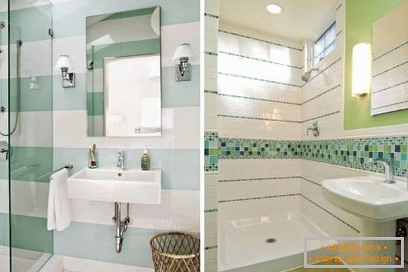 Dekorace koupelnové dlažby v bílé a zelené barvě