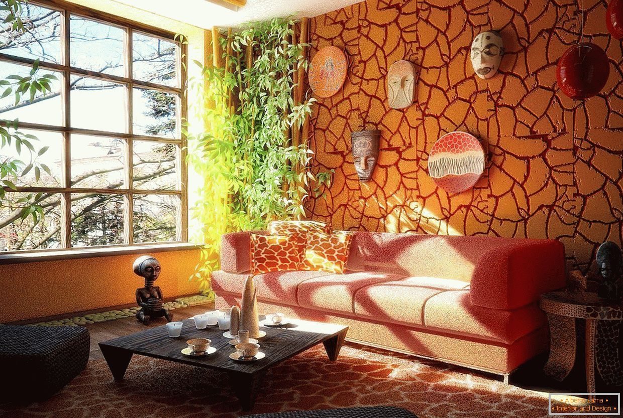 Oranžová dekorativní omítka в дизайне гостиной