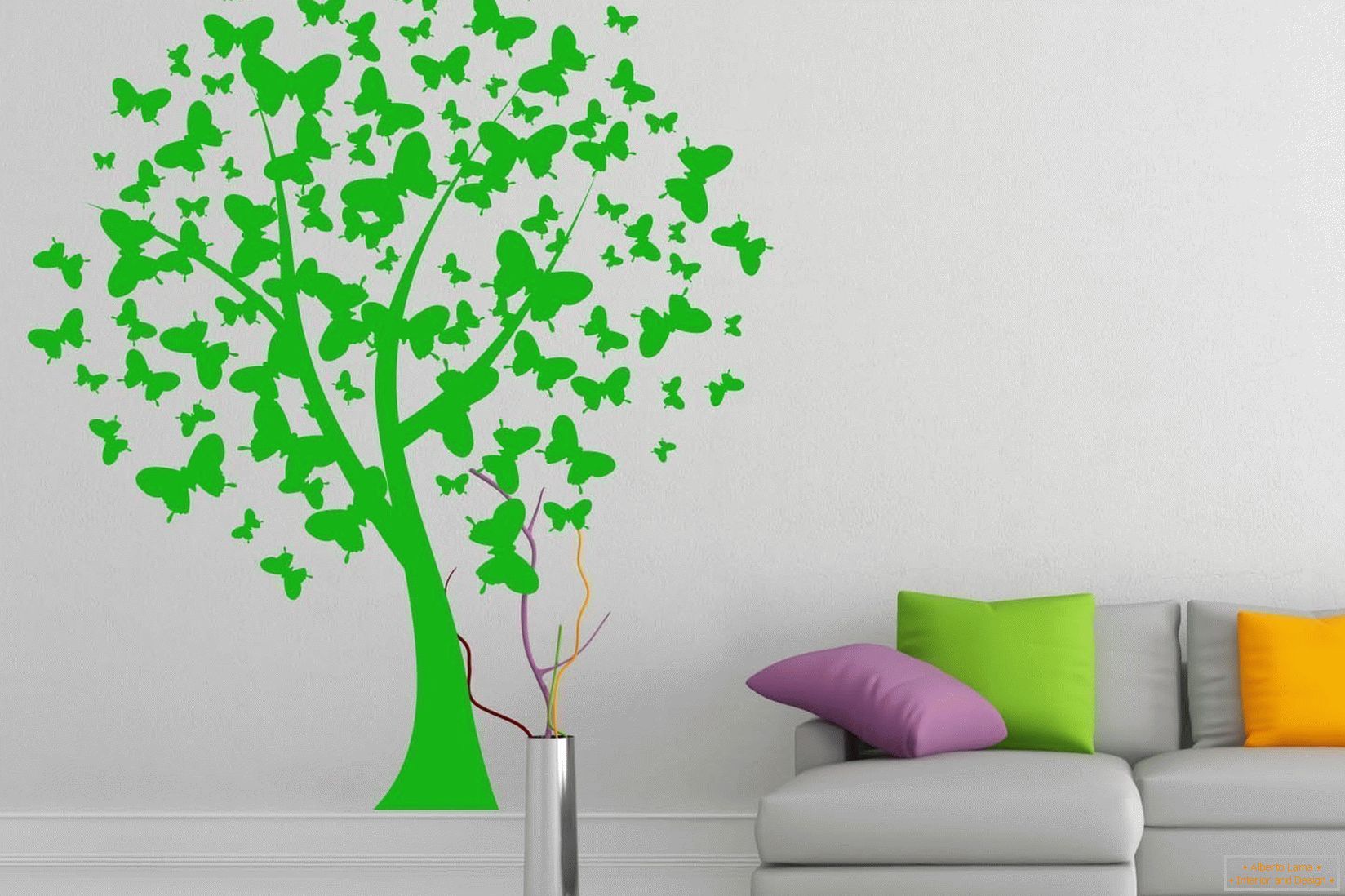 Zelený strom na bílé zdi