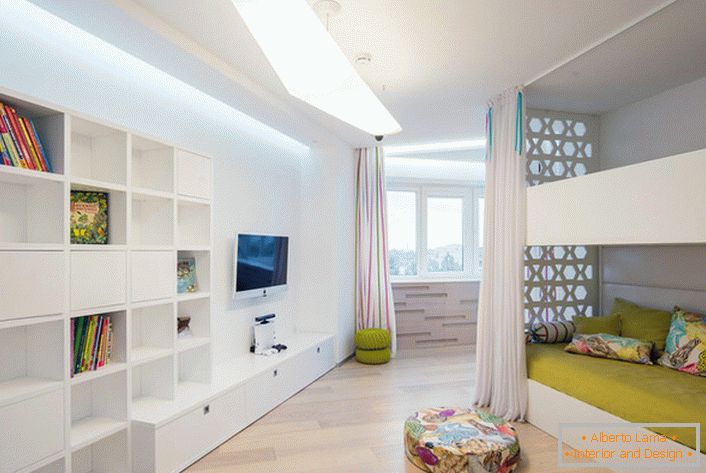 Interiér dětského pokoje, jako příklad vhodně vybraného nábytku pro styl minimalismu. 