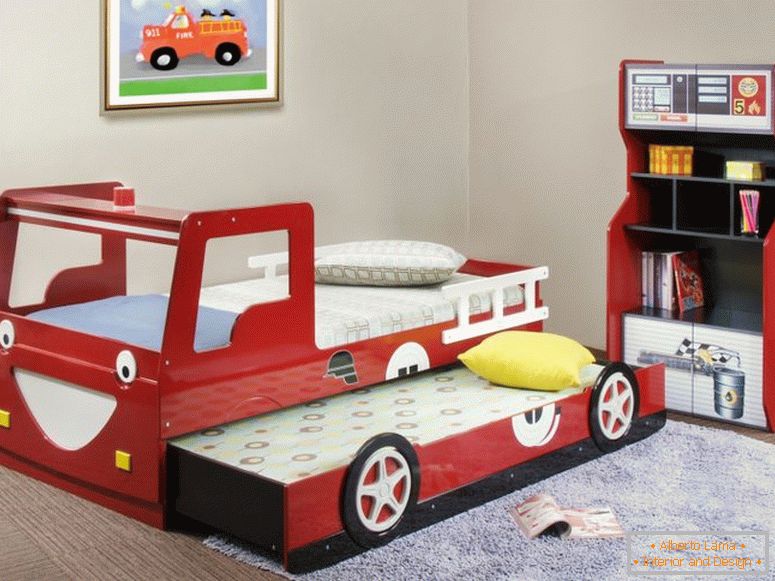 zábavné-cool-kluk-postele-design-s-červený-dřevěný-laminát-hasič-vybavený-posuvné a skladování-kabina dětská lůžka domů-dekorace cíl-home-dekor-rustikální-yosemit-dekorace-dekorace -outlet-a-fetco