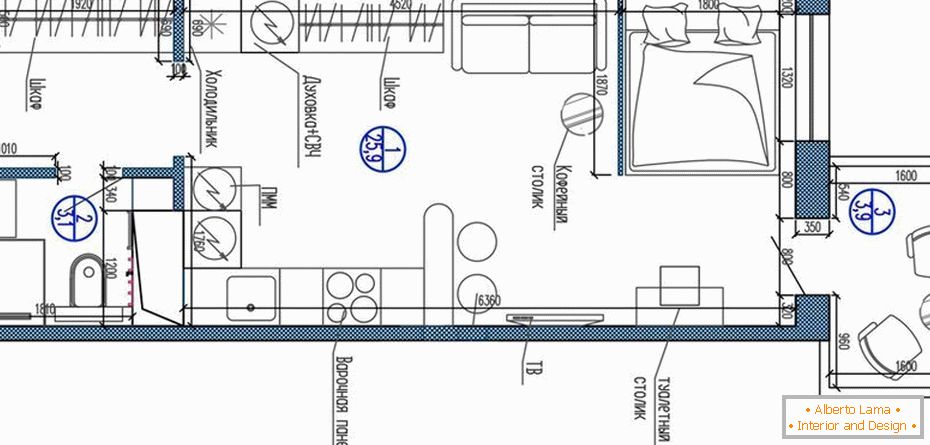 Plánovat apartmán-studio od 25 do 30 metrů čtverečních. m.