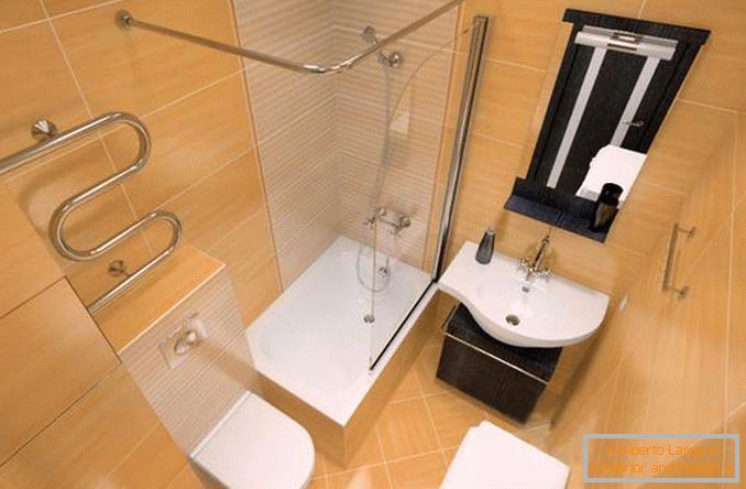 Návrh kombinované koupelny v interiéru jednoho pokoje apartmán Chruščov