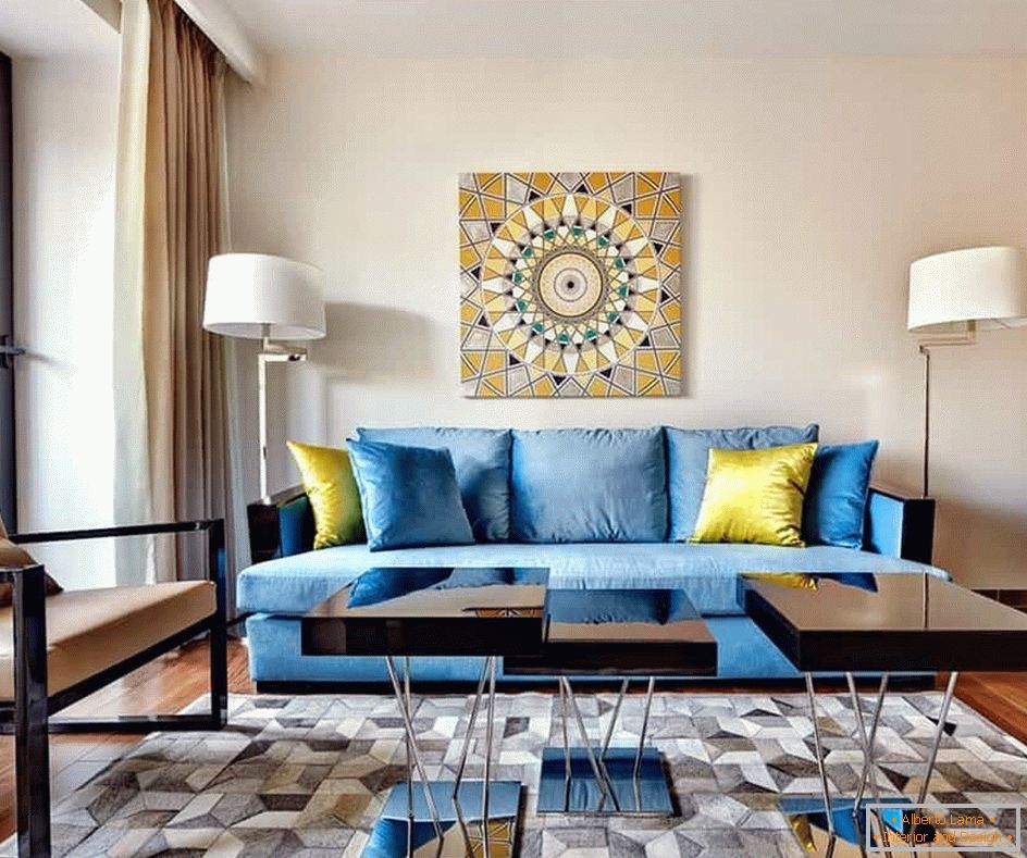 Světlý obývací pokoj ve stylu Art Deco