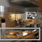 Interiér kuchyně se zrcadlovou zástěrou