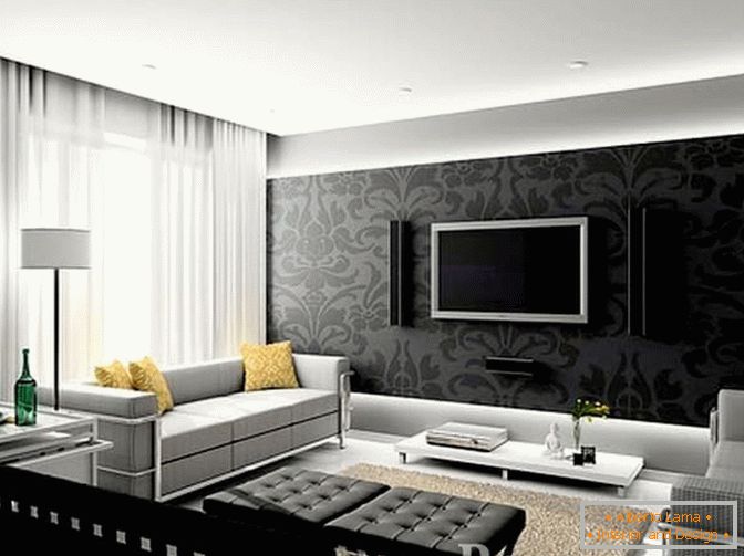 Černá a bílá obývací pokoj