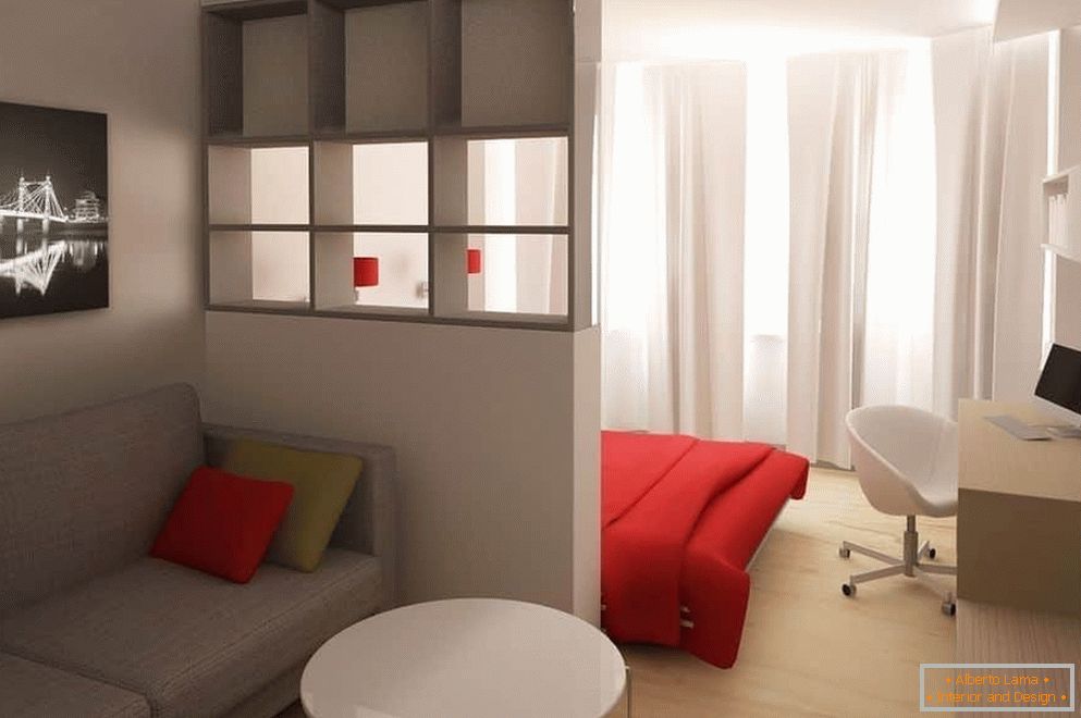 Návrh ložnice a obývacího pokoje v jednom pokoji