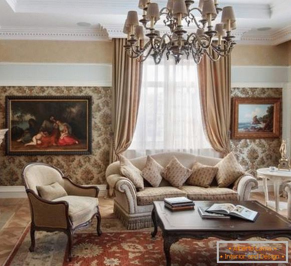 Klasický design obývacího pokoje ve vnitřku soukromého domu - fotografie