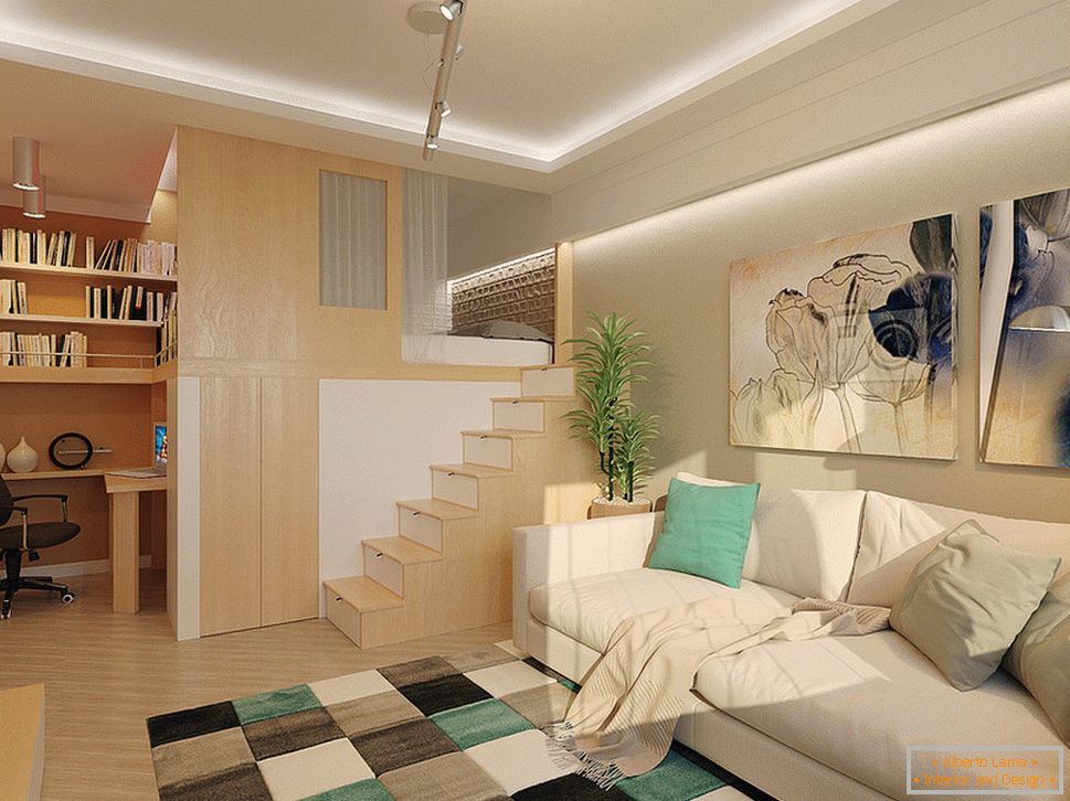 Návrh interiéru malého dvouúrovňového bytu