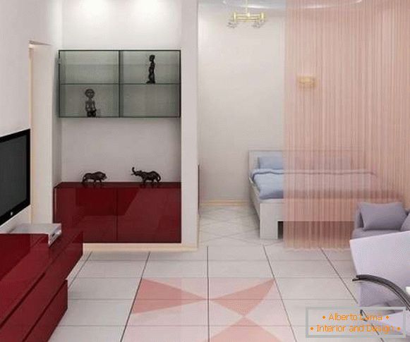 Interiérový design jednopokojového bytu v pastelových barvách - foto 2017