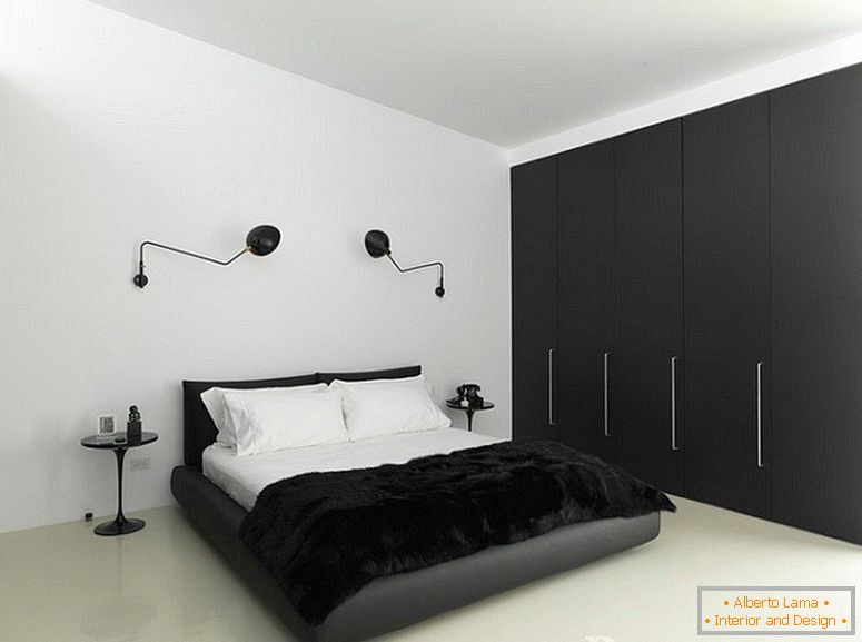 Černá a bílá interiér ložnice