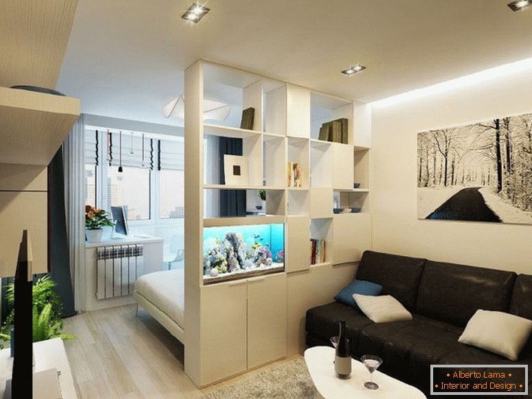 Design jednopokojového bytu o rozloze 54 m².