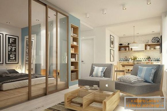 Obývací pokoj a ložnice v designu 1-pokojový byt 40 m2
