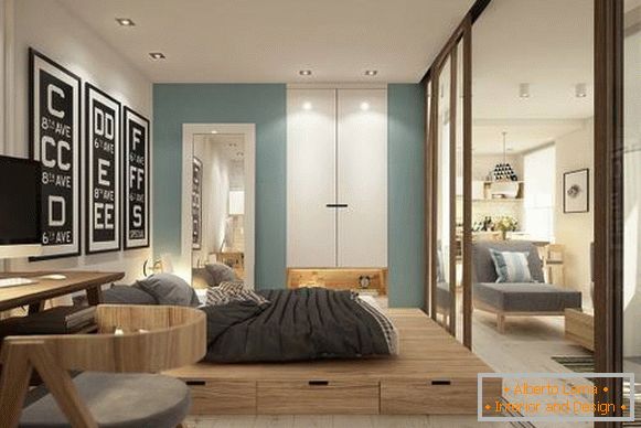 Samostatná ložnice v designovém bytě o rozloze 40 m²
