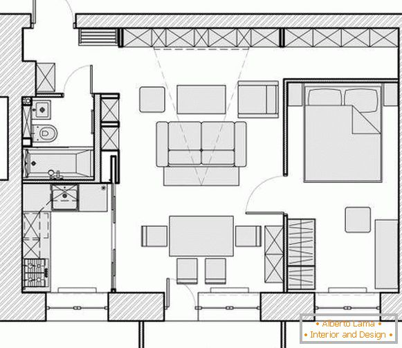Bytový design 40 m2 - rozložení pokojů
