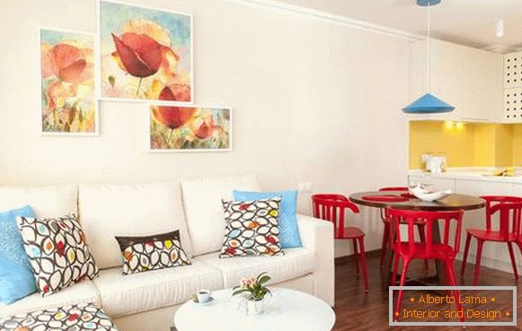 Design obývacího pokoje a kuchyně ve dvoupokojovém bytě 45 m2