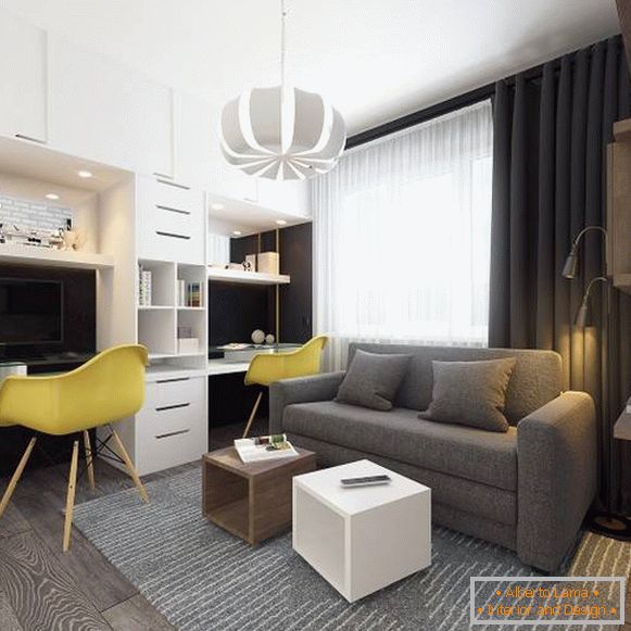 obývací pokoj s jednou ložnicí a obytnou plochou 40 m²
