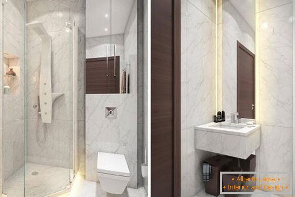 Mramorová koupelna v designu 1-pokojového bytu