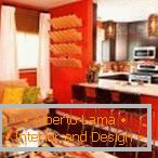Kuchyně-obývací pokoj v oranžové barvě