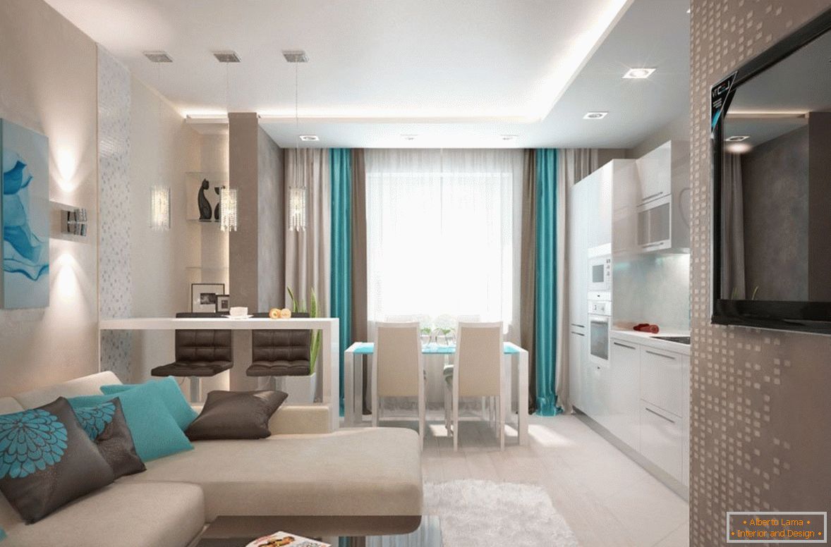 Design kuchyně-obývací pokoj 18 m2