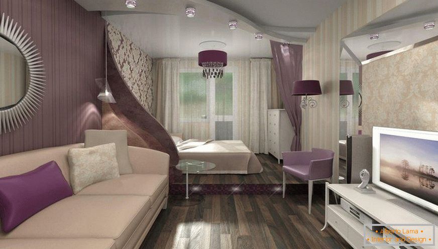 Lilac ve vnitřku ložnice-obývací pokoj 18 m2
