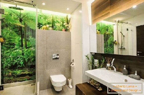 design úzké koupelny kombinované s WC, foto 27