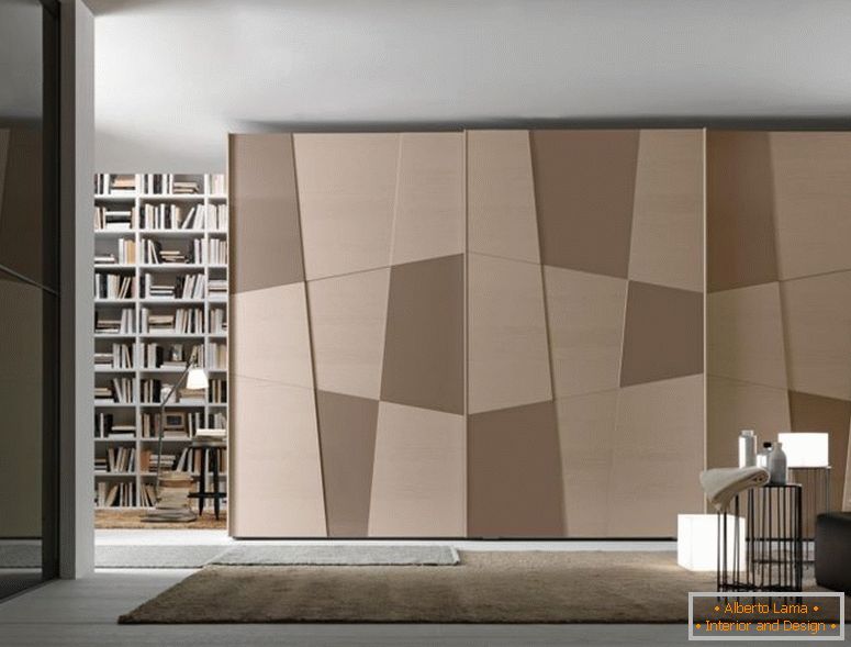 skříňové dveře-návrhy-pro-ložnice-nádherné-geometrické-vzory-šatník-posuvné dveře-nábytek-plus-velká-knihovny-a-krém-koberec-v-master-ložnice