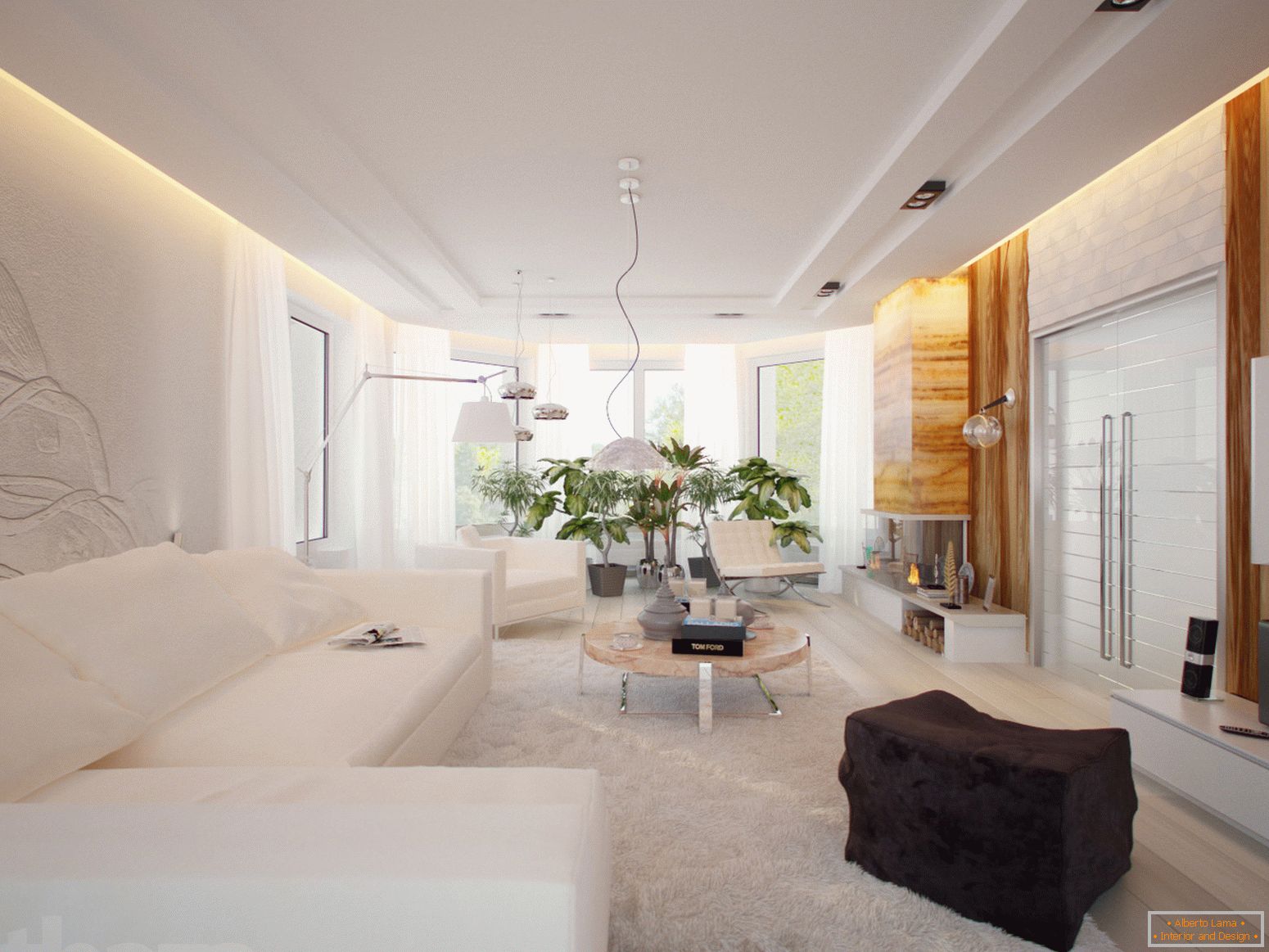 Prostorný a světlý pokoj v minimalistickém stylu je vynikajícím příkladem náležitě vybraného nábytku.