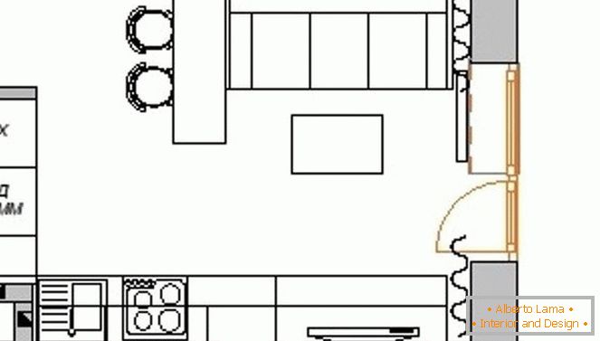 Plán kuchyně-obývací pokoj v malém bytě