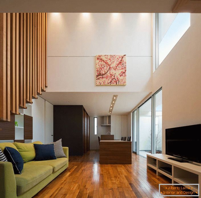Lakovaná parketová deska - nádherná výzdoba interiéru obývacího pokoje v moderním stylu.