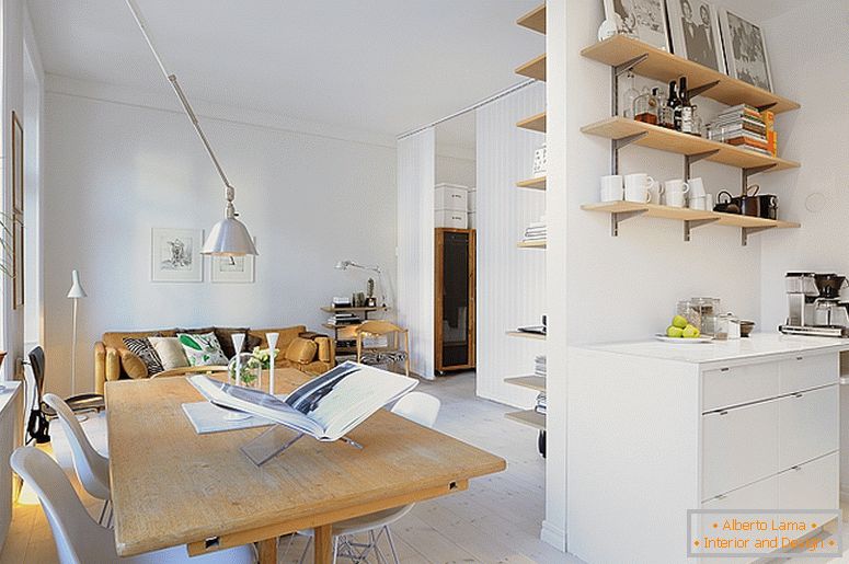 Jídelna luxusních malých bytů ve Švédsku
