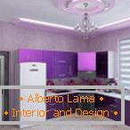 Krásný design kuchyně v purpurových tónech