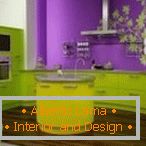 Návrh stylové zelené a fialové kuchyně